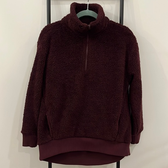Athleta Tops - Athleta Talus Deep Burgundy Half Zip Sherpa Pullover Jacket Women Size S